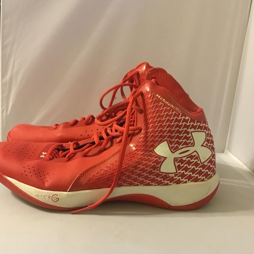 Under Armour Women's Red and White High-Top Basketball Sneakers